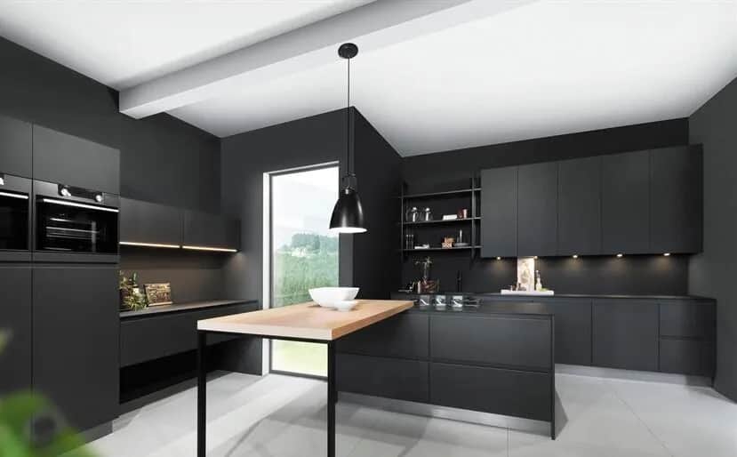 Czarny lacobel w kuchni: elegancja i nowoczesność na ścianie